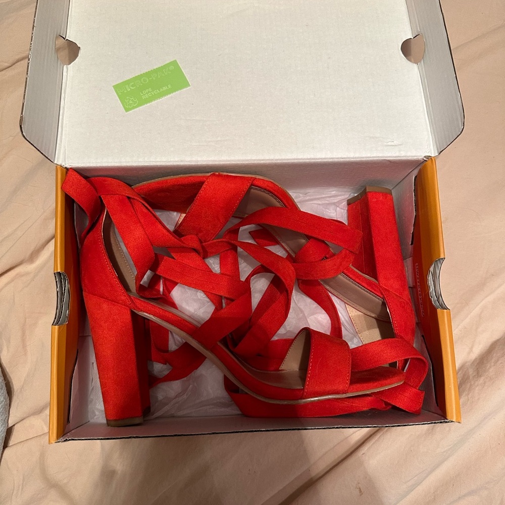 Red lace up heels